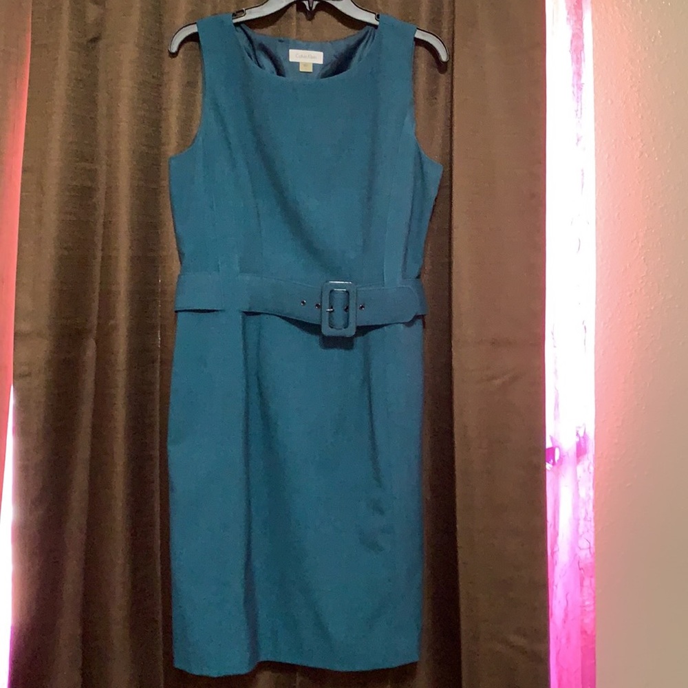 Blue/Green Sleeveless Calvin Klein Dress w/ belt